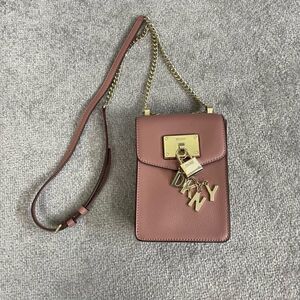 NWOT DKNY Brown Leather Charm Crossbody Phone Purse Bag Lock